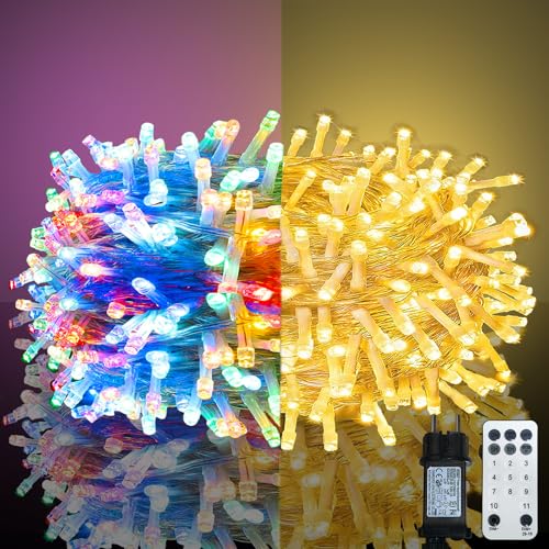Meision LED Lichterkette Außen Innen 10 Meter 100 LED, 4 Farbwechsel Weihnachtsbaum Lichterkette mit Fernbedienung, Timer, Memory-Funktion, Wasserdicht für Balkon Meision LED Lichterkette Außen Innen 10 Meter 100 LED, 4 Farbwechsel Weihnachtsbaum Lichterkette mit Fernbedienung, Timer, Memory-Funktion, Wasserdicht für Balkon von Meision