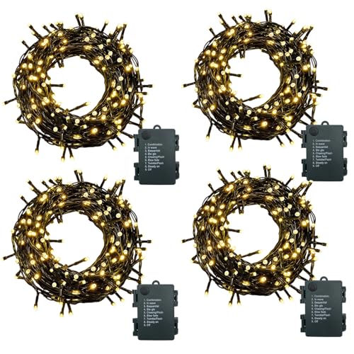 Meision LED Lichterkette Batterie 10m 100LEDs, Lichterkette Außen Innen mit Timer, 8 Modi, LED Lichterketten Batteriebetrieben für Weihnachten Halloween Hochzeit Party Deko, Warmeweiß, 4 Stk Meision LED Lichterkette Batterie 10m 100LEDs, Lichterkette Außen Innen mit Timer, 8 Modi, LED Lichterketten Batteriebetrieben für Weihnachten Halloween Hochzeit Party Deko, Warmeweiß, 4 Stk von Meision