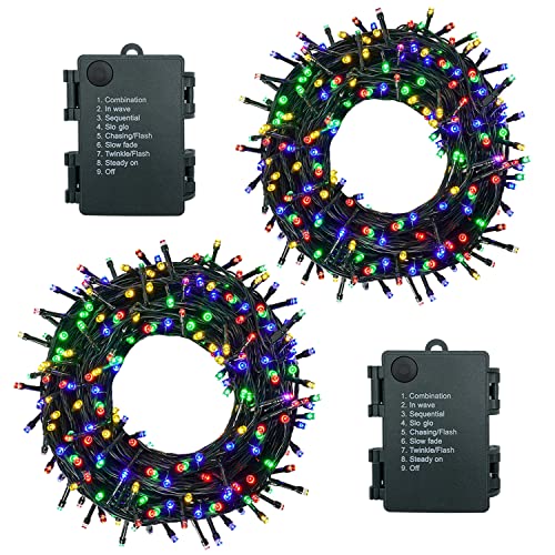 Meision Lichterkette Batterie Timer, LED Lichterkette mit Batterie Innen Außen, Lichterkette Batteriebetrieben 8 Modi, ideal für Weihnachten Halloween Party Hochzeit Deko, 10m 100LEDs, Bunt, 2 Stücke von Meision