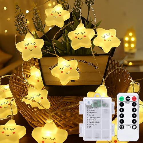 Meision Lichterkette Stern Kinderzimmer Lichterkette Batterie Innen mit Timer & Fernbedienung, 3 Meters, 8 Modi, 20LEDs, Dekorative Lichter für Schlafzimmer, Hochzeit, Weihnachts von Meision