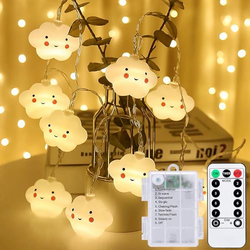 Meision Lichterkette Wolken Kinderzimmer Lichterkette Batterie Innen mit Timer & Fernbedienung, 3 Meters, 8 Modi, 20LEDs, Dekorative Lichter für Schlafzimmer, Hochzeit, Weihnachts von Meision