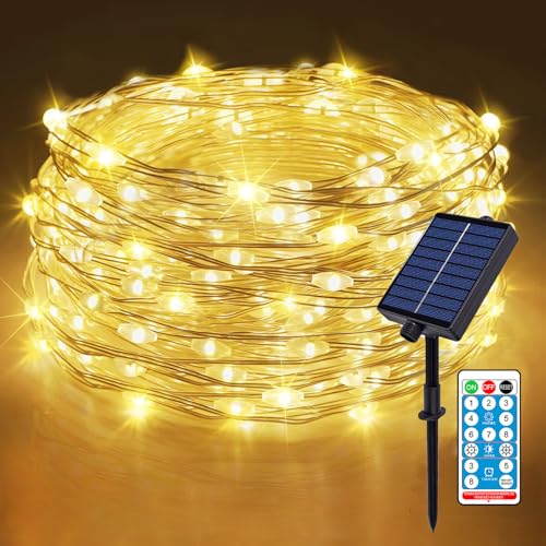 Meision Solar Lichterkette Aussen 10m 100LEDs, LED Lichterkette Kupferdraht mit Timer + Fernbedienung + 8 Modi+ IP65 Wetterfest, Lichterkette Weihnachtsbaum für Balkon, Party, Warmweiß Meision Solar Lichterkette Aussen 10m 100LEDs, LED Lichterkette Kupferdraht mit Timer + Fernbedienung + 8 Modi+ IP65 Wetterfest, Lichterkette Weihnachtsbaum für Balkon, Party, Warmweiß von Meision