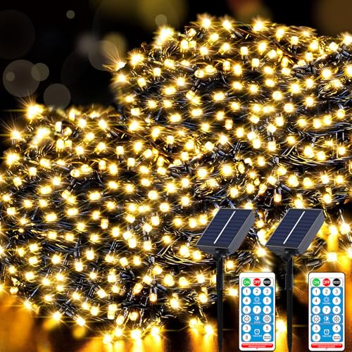 Meision Solar Lichterkette Außen 20m 200LED Lichterkette Weihnachten LED Outdoor Lichterkette mit 8 Modi + Timer + Fernbedienung Solarlichterkette Wetterfest für Balkon, 2 Stück, Warmweiß von Meision
