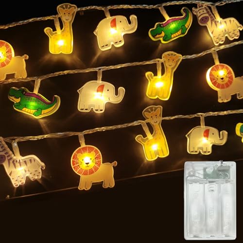 Meision Tiere Lichterkette Batterie, Lichterketten Kinderzimmer Deko mit 8/16 Timer + Batteriebetrieb +1.5Meters 10LEDs, LED Lichterkette Innen für Babyzimmer, Geburtstagsparty von Meision