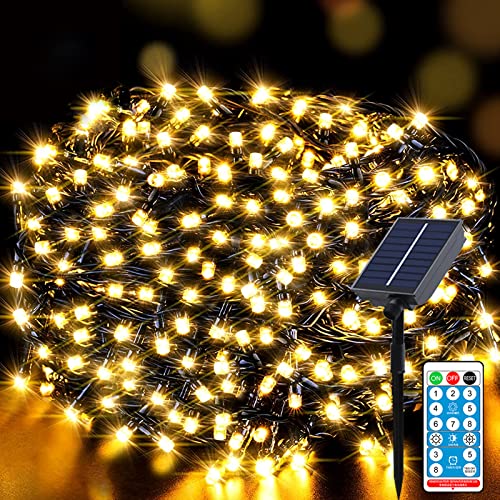 Meision Solar Lichterkette Außen 10m 100LED Lichterkette Weihnachten LED Outdoor Lichterkette mit 8 Modi + Timer + Fernbedienung Solarlichterkette Wetterfest für Garten, Balkon, Party, Warmweiß von Meision