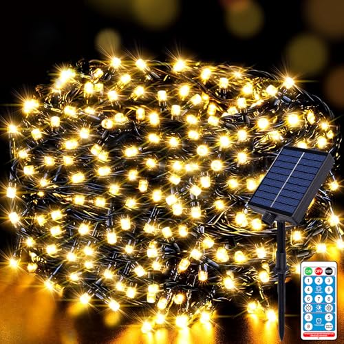 Meision Solar Lichterkette Außen 30m 300LED Lichterkette Weihnachten LED Outdoor Lichterkette mit 8 Modi + Timer + Fernbedienung Solarlichterkette Wetterfest für Garten, Balkon, Party, Warmweiß von Meision