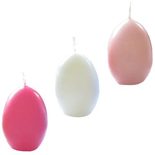 AUSWAHL Farbe + Menge - Eikerzen Dekoeier Kerze Osterei Eierkerzen farbig sortiert 4,5 x 6,5 cm - hier: 3 Stück [pink, creme, rosa] von Meissner-Handel
