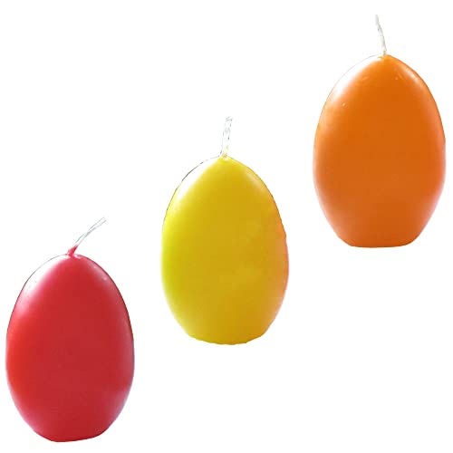 AUSWAHL Farbe + Menge - Eikerzen Dekoeier Kerze Osterei Eierkerzen farbig sortiert 4,5 x 6,5 cm - hier: 3 Stück [rot, gelb, orange] von Meissner-Handel
