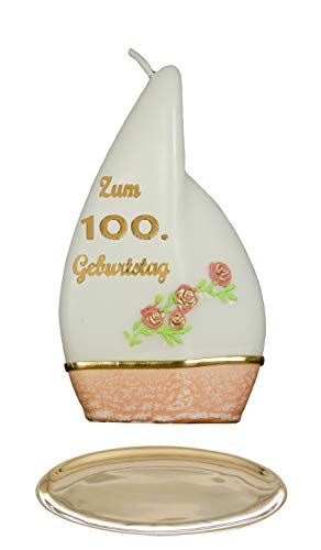 Auswahl * Jubiläumskerze/Geburtstagskerze ''Zum 100. Geburtstag'' * Terracotta * mit farbigen Wachsauflagen * inkl. Kerzenständer aus Messing * ('Flamme -mS') Auswahl Motiv + Farbe von Meissner-Handel