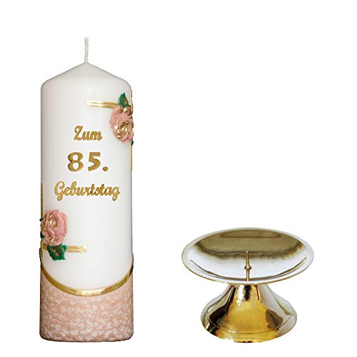 Auswahl * Jubiläumskerze/Geburtstagskerze ''Zum 85. Geburtstag'' * Terracotta * mit farbigen Wachsauflagen * inkl. Kerzenständer aus Messing * (Motiv 003) Auswahl Motiv + Farbe von Meissner-Handel