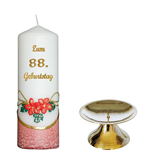 Auswahl * Jubiläumskerze/Geburtstagskerze ''Zum 88. Geburtstag'' * rot * mit farbigen Wachsauflagen * inkl. Kerzenständer aus Messing * (Motiv 002) Auswahl Motiv + Farbe von Meissner-Handel