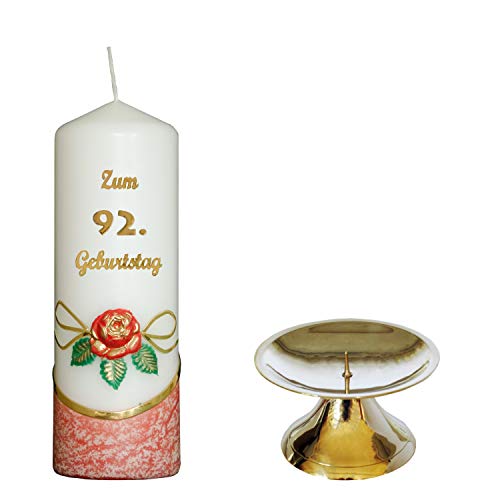 Auswahl * Jubiläumskerze/Geburtstagskerze ''Zum 92. Geburtstag'' * rot * mit farbigen Wachsauflagen * inkl. Kerzenständer aus Messing * (Motiv 001) Auswahl Motiv + Farbe von Meissner-Handel
