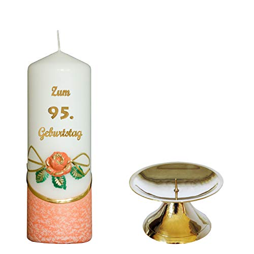 Auswahl * Jubiläumskerze/Geburtstagskerze ''Zum 95. Geburtstag'' * orange * mit farbigen Wachsauflagen * inkl. Kerzenständer aus Messing * (Motiv 001) Auswahl Motiv + Farbe von Meissner-Handel