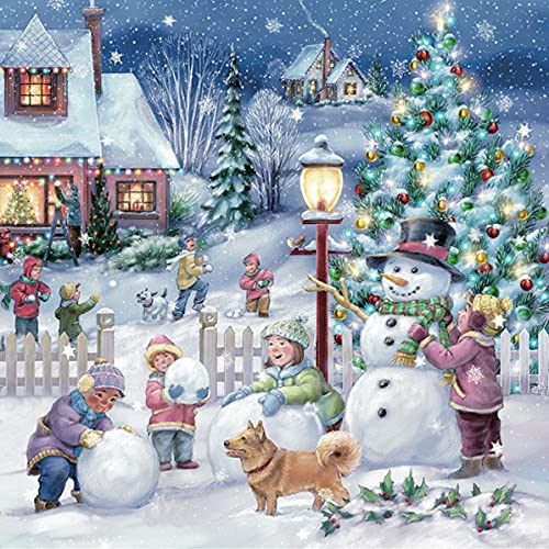 Auswahl Motiv - 20 Servietten/Napkins - ca. 33 x 33 cm 3-lagig - Winter im Dorf Schneemann Kinder Weihnachtsbaum Hund - Tisch-Deko Basteln Serviettentechnik von Meissner-Handel