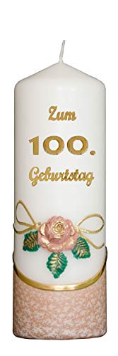 Meissner-Handel Auswahl * Jubiläumskerze/Geburtstagskerze ''Zum 100. Geburtstag'' * Terracotta * mit farbigen Wachsauflagen * (Motiv 001) Auswahl Motiv + Farbe von Meissner-Handel