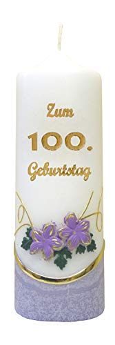 Meissner-Handel Auswahl * Jubiläumskerze/Geburtstagskerze ''Zum 100. Geburtstag'' * lila * mit farbigen Wachsauflagen * (Motiv 002) Auswahl Motiv + Farbe von Meissner-Handel