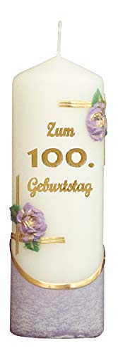 Meissner-Handel Auswahl * Jubiläumskerze/Geburtstagskerze ''Zum 100. Geburtstag'' * lila * mit farbigen Wachsauflagen * (Motiv 003) Auswahl Motiv + Farbe von Meissner-Handel