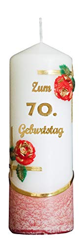 Meissner-Handel Auswahl * Jubiläumskerze/Geburtstagskerze ''Zum 70. Geburtstag'' * rot * mit farbigen Wachsauflagen * (Motiv 003) Auswahl Motiv + Farbe von Meissner-Handel