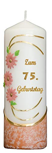 Meissner-Handel Auswahl * Jubiläumskerze/Geburtstagskerze ''Zum 75. Geburtstag'' * Terracotta * mit farbigen Wachsauflagen * (Motiv 021) Auswahl Motiv + Farbe von Meissner-Handel