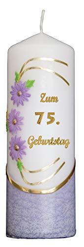 Meissner-Handel Auswahl * Jubiläumskerze/Geburtstagskerze ''Zum 75. Geburtstag'' * lila * mit farbigen Wachsauflagen * (Motiv 021) Auswahl Motiv + Farbe von Meissner-Handel