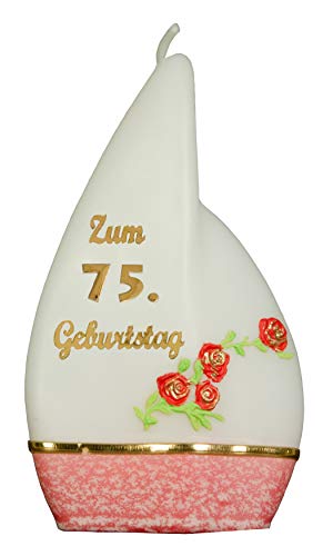 Meissner-Handel Auswahl * Jubiläumskerze/Geburtstagskerze ''Zum 75. Geburtstag'' * rot * mit farbigen Wachsauflagen * (Motiv 'Flamme 001') Auswahl Motiv + Farbe von Meissner-Handel