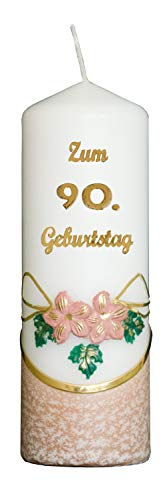 Meissner-Handel Auswahl * Jubiläumskerze/Geburtstagskerze ''Zum 90. Geburtstag'' * Terracotta * mit farbigen Wachsauflagen * (Motiv 002) Auswahl Motiv + Farbe von Meissner-Handel