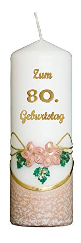 Meissner-Handel Auswahl * Jubiläumskerze/Geburtstagskerze ''Zum 80. Geburtstag'' * Terracotta * mit farbigen Wachsauflagen * (Motiv 002) Auswahl Motiv + Farbe von Meissner-Handel