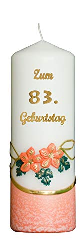 Meissner-Handel Auswahl * Jubiläumskerze/Geburtstagskerze ''Zum 83. Geburtstag'' * orange * mit farbigen Wachsauflagen * (Motiv 002) Auswahl Motiv + Farbe von Meissner-Handel