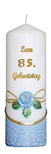 Meissner-Handel Auswahl * Jubiläumskerze/Geburtstagskerze ''Zum 85. Geburtstag'' * blau * mit farbigen Wachsauflagen * (Motiv 001) Auswahl Motiv + Farbe von Meissner-Handel