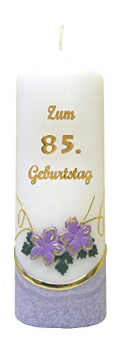 Meissner-Handel Auswahl * Jubiläumskerze/Geburtstagskerze ''Zum 85. Geburtstag'' * lila * mit farbigen Wachsauflagen * (Motiv 002) Auswahl Motiv + Farbe von Meissner-Handel