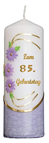 Meissner-Handel Auswahl * Jubiläumskerze/Geburtstagskerze ''Zum 85. Geburtstag'' * lila * mit farbigen Wachsauflagen * (Motiv 021) Auswahl Motiv + Farbe von Meissner-Handel