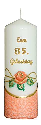 Meissner-Handel Auswahl * Jubiläumskerze/Geburtstagskerze ''Zum 85. Geburtstag'' * orange * mit farbigen Wachsauflagen * (Motiv 001) Auswahl Motiv + Farbe von Meissner-Handel