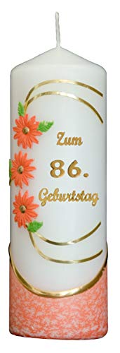 Meissner-Handel Auswahl * Jubiläumskerze/Geburtstagskerze ''Zum 86. Geburtstag'' * orange * mit farbigen Wachsauflagen * (Motiv 021) Auswahl Motiv + Farbe von Meissner-Handel