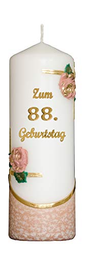 Meissner-Handel Auswahl * Jubiläumskerze/Geburtstagskerze ''Zum 88. Geburtstag'' * Terracotta * mit farbigen Wachsauflagen * (Motiv 003) Auswahl Motiv + Farbe von Meissner-Handel