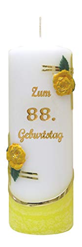 Meissner-Handel Auswahl * Jubiläumskerze/Geburtstagskerze ''Zum 88. Geburtstag'' * gelb * mit farbigen Wachsauflagen * (Motiv 003) Auswahl Motiv + Farbe von Meissner-Handel