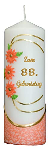 Meissner-Handel Auswahl * Jubiläumskerze/Geburtstagskerze ''Zum 88. Geburtstag'' * orange * mit farbigen Wachsauflagen * (Motiv 021) Auswahl Motiv + Farbe von Meissner-Handel