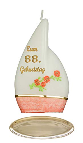 Meissner-Handel Auswahl * Jubiläumskerze/Geburtstagskerze ''Zum 88. Geburtstag'' * orange * mit farbigen Wachsauflagen * inkl. Kerzenständer aus Messing * (Motiv 'Flamme 001') Auswahl Motiv + Farbe von Meissner-Handel