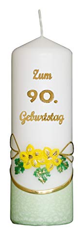 Meissner-Handel Auswahl * Jubiläumskerze/Geburtstagskerze ''Zum 90. Geburtstag'' * grün * mit farbigen Wachsauflagen * (Motiv 002) Auswahl Motiv + Farbe von Meissner-Handel