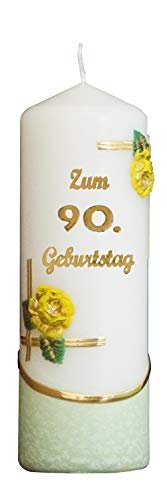 Meissner-Handel Auswahl * Jubiläumskerze/Geburtstagskerze ''Zum 90. Geburtstag'' * grün * mit farbigen Wachsauflagen * (Motiv 003) Auswahl Motiv + Farbe von Meissner-Handel