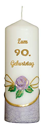 Meissner-Handel Auswahl * Jubiläumskerze/Geburtstagskerze ''Zum 90. Geburtstag'' * lila * mit farbigen Wachsauflagen * (Motiv 001) Auswahl Motiv + Farbe von Meissner-Handel