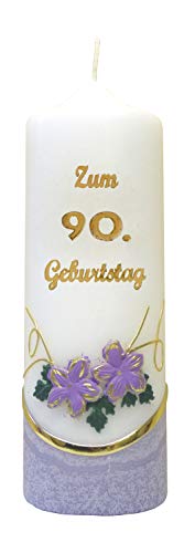 Meissner-Handel Auswahl * Jubiläumskerze/Geburtstagskerze ''Zum 90. Geburtstag'' * lila * mit farbigen Wachsauflagen * (Motiv 002) Auswahl Motiv + Farbe von Meissner-Handel