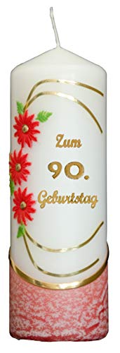 Meissner-Handel Auswahl * Jubiläumskerze/Geburtstagskerze ''Zum 90. Geburtstag'' * rot * mit farbigen Wachsauflagen * (Motiv 021) Auswahl Motiv + Farbe von Meissner-Handel