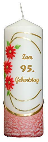 Meissner-Handel Auswahl * Jubiläumskerze/Geburtstagskerze ''Zum 95. Geburtstag'' * rot * mit farbigen Wachsauflagen * (Motiv 021) Auswahl Motiv + Farbe von Meissner-Handel