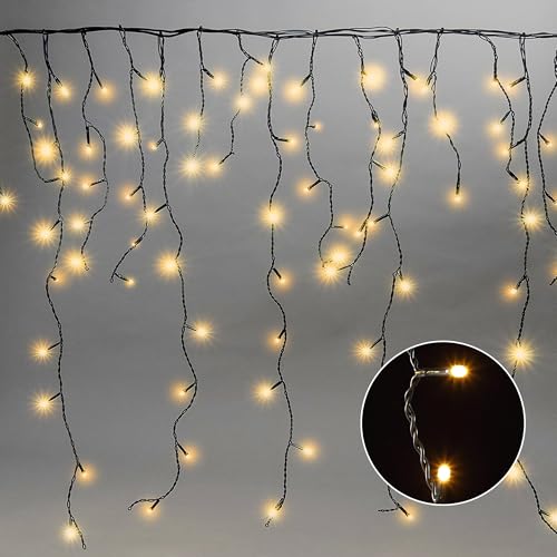 800 LED Eisregen - 16m + 5m Zuleitung - mit Timer und 8 Beleuchtungsmodi - Eiszapfen Innen und Außen - für Party, Hochzeit, Balkon, Garten Deko - Warmweiß [Energieklasse A+++] von Meisterhome
