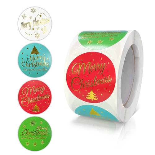 Frohe Weihnachten Aufkleber Rolle 3.8 cm Rund Selbstklebend Weihnachtsaufkleber Etiketten Ablösbar Merry Christmas Sticker für Geschenke Verpackung Deko 500 Stück von Meitaat