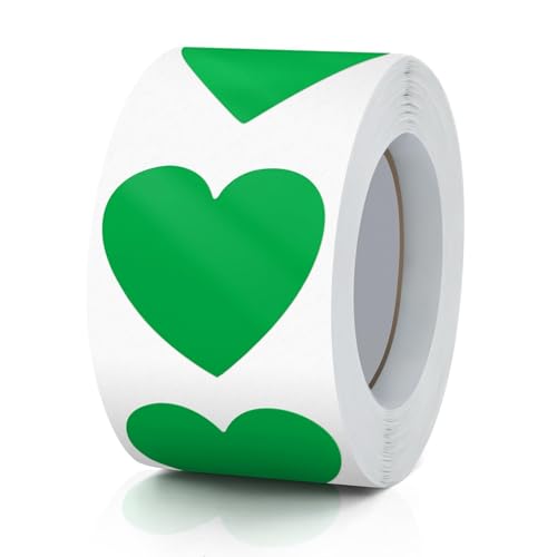 Aufkleber Herz Grün Selbstklebende Herzform Etiketten Rolle 38mm klein Farbkodierung Heart Sticker für Hochzeiten Scrapbooking Geschenke Valentinstag 500 Stück von Meitaat