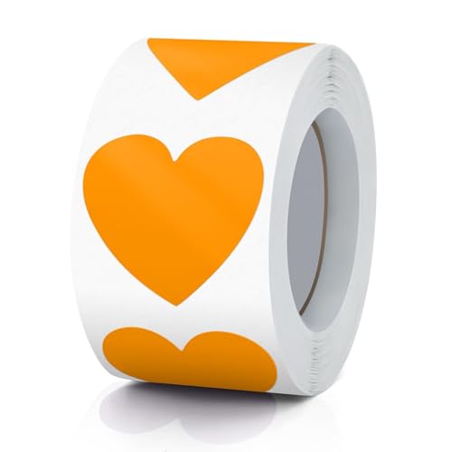 Aufkleber Herz Orange Selbstklebende Herzform Etiketten Rolle 38mm klein Farbkodierung Heart Sticker für Hochzeiten Scrapbooking Geschenke Valentinstag 500 Stück von Meitaat