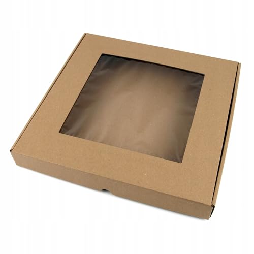 Mekm 32x32x4 cm Box mit Fenster quadratisch - Eco braun - Set von 5 Stück - Schachtel mit Fenster, Verpackung mit Sichtfenst von Mekm