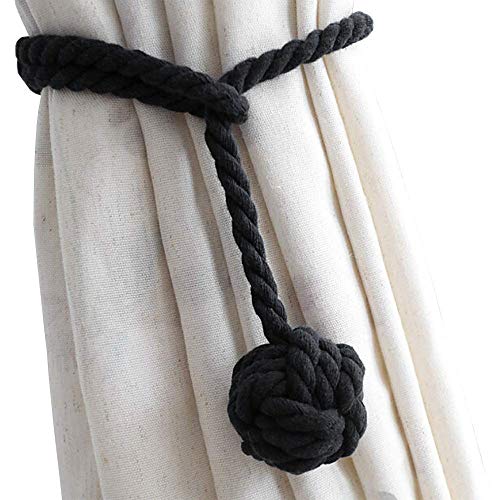 Melaluxe 4 Pack Curtain Tiebacks - Natural Cotton Curtain Rope Tieback, Handmade Rural Decorative Curtain Holdbacks (Black) von Melaluxe