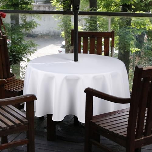 Melaluxe Frühling/Sommer, knitterfrei, wasserdicht, Outdoor-Tischdecke mit Schirmloch und Reißverschluss, Weiß, 152,4 cm, runder Reißverschluss von Melaluxe